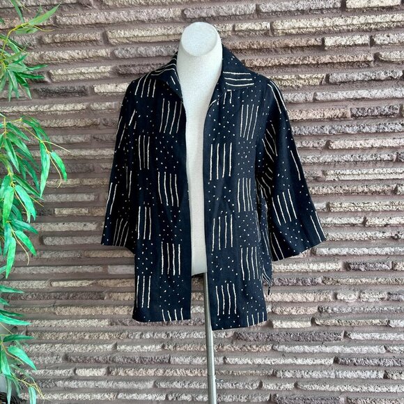 Connie Roberson Black and White Linen Open Drape Casual Lightweight Jacket - Picture 6 of 7